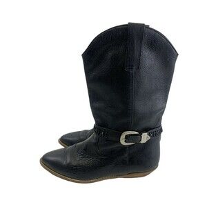 Sutton Plaza Black Leather Western Boots Buckle Strap Pointed Toe Vtg Women 7.5